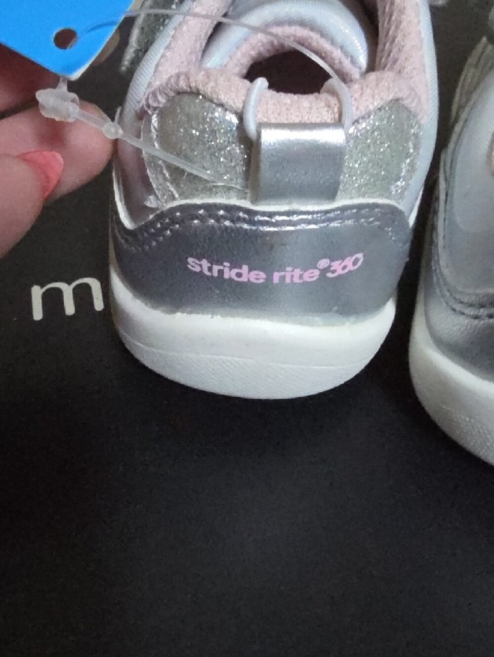Stride Rite Girls' Silver Metallic & Pink Lined Sneakers - Picture 2 of 3